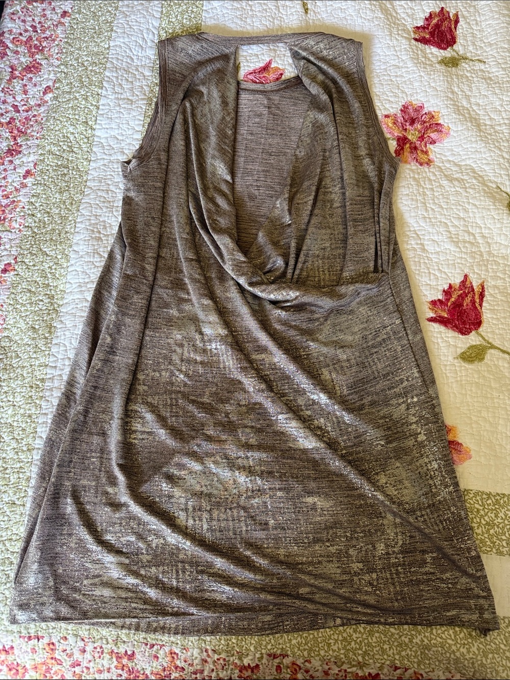 She+Sky Metallic Brown Sleeveless Shift Dress - Picture 3 of 4